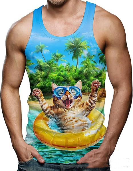 Funny Shark Cat 3D Print Tank  - đánh giá và giá Aquarium Fish Shark